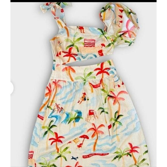 Farm Rio Copacabana linen blend Cutout midi dress size xlarge nwts - Picture 5 of 9